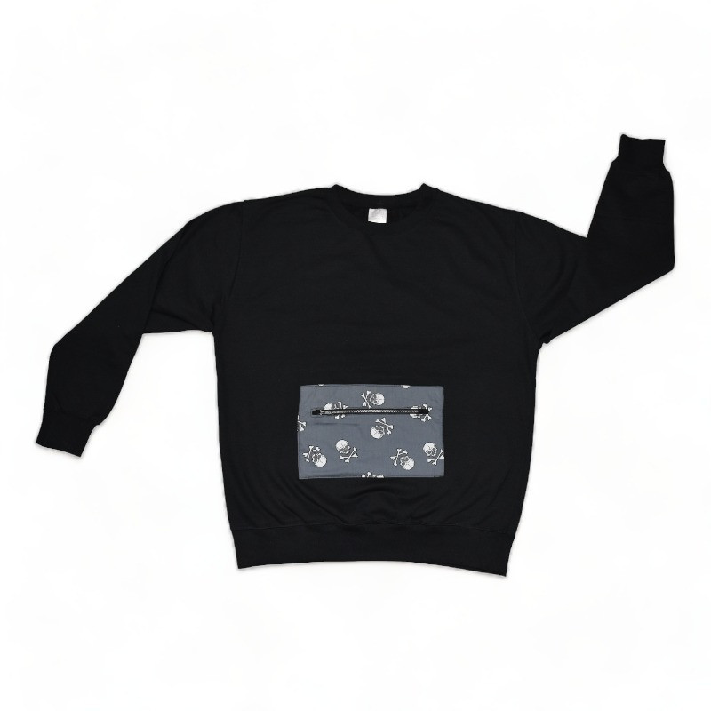 SUDADERA BOLSILLO RECTO CREMALLERA MOD. CALAVERA GRIS